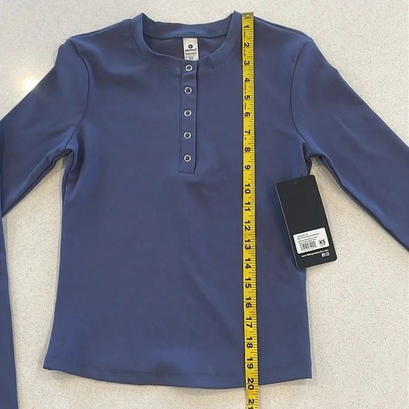 NWT 90 Degree By Reflex Womens Skylar Ribbed Henley & Ribbed Blue Long Sleeve XS - Picture 3 of 8